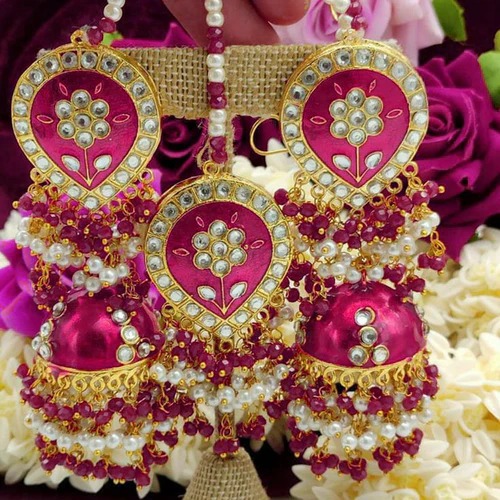 Meenakari Jhumki Earring With Maang Tika 